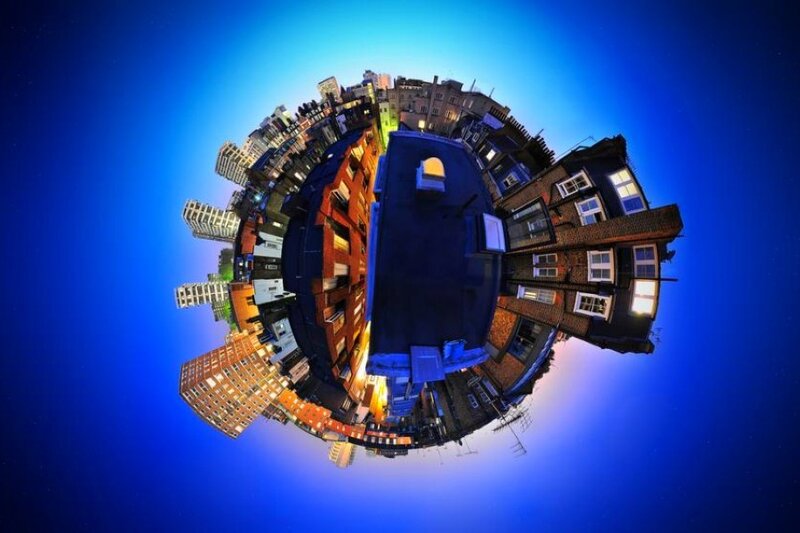 tiny planet cityscape