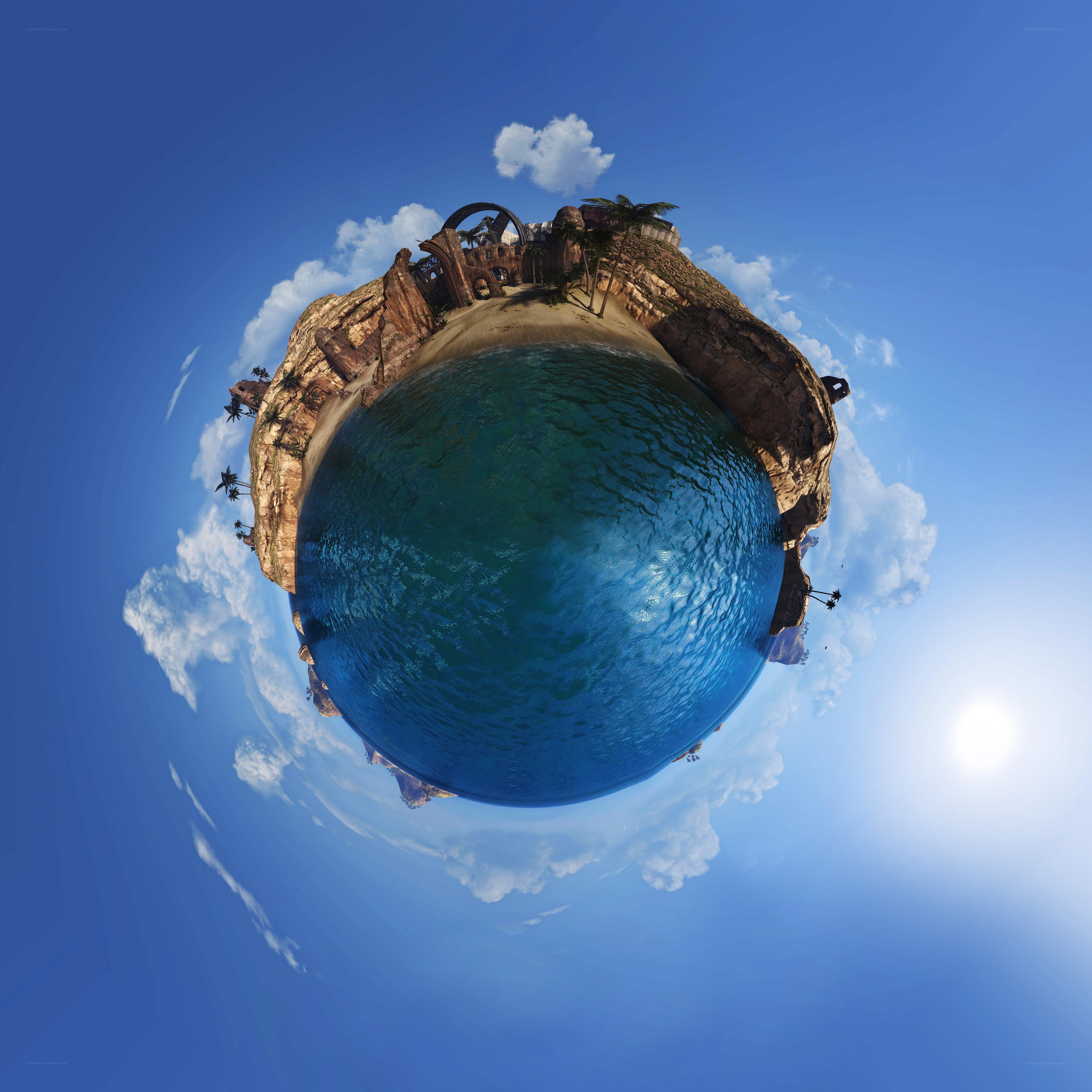 tiny planet island scene