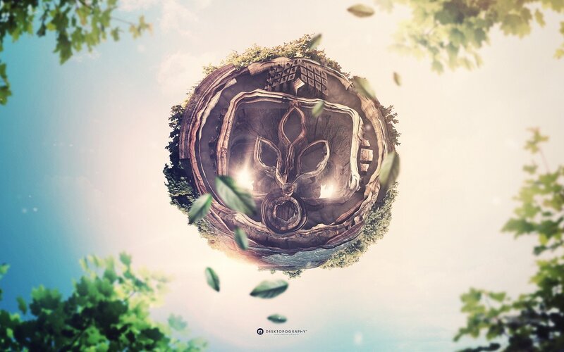 tiny planet with ancient mask