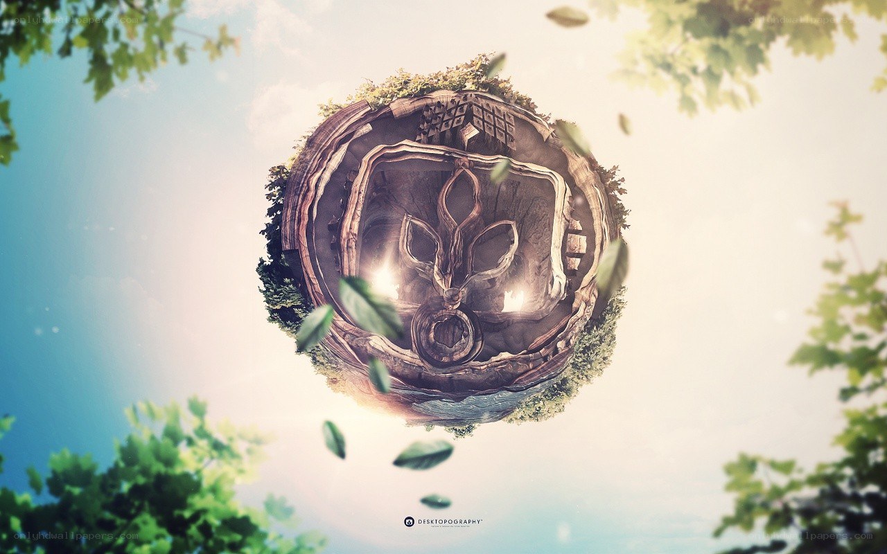 tiny planet with ancient mask