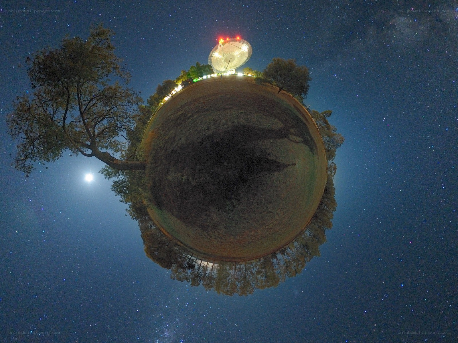 Tiny planet with satellite dish