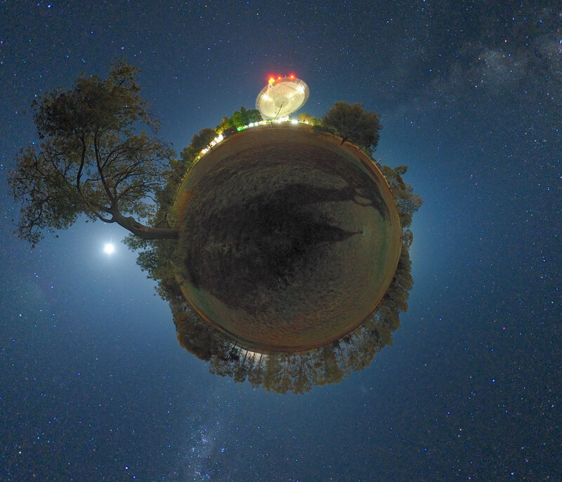 Tiny planet with satellite dish