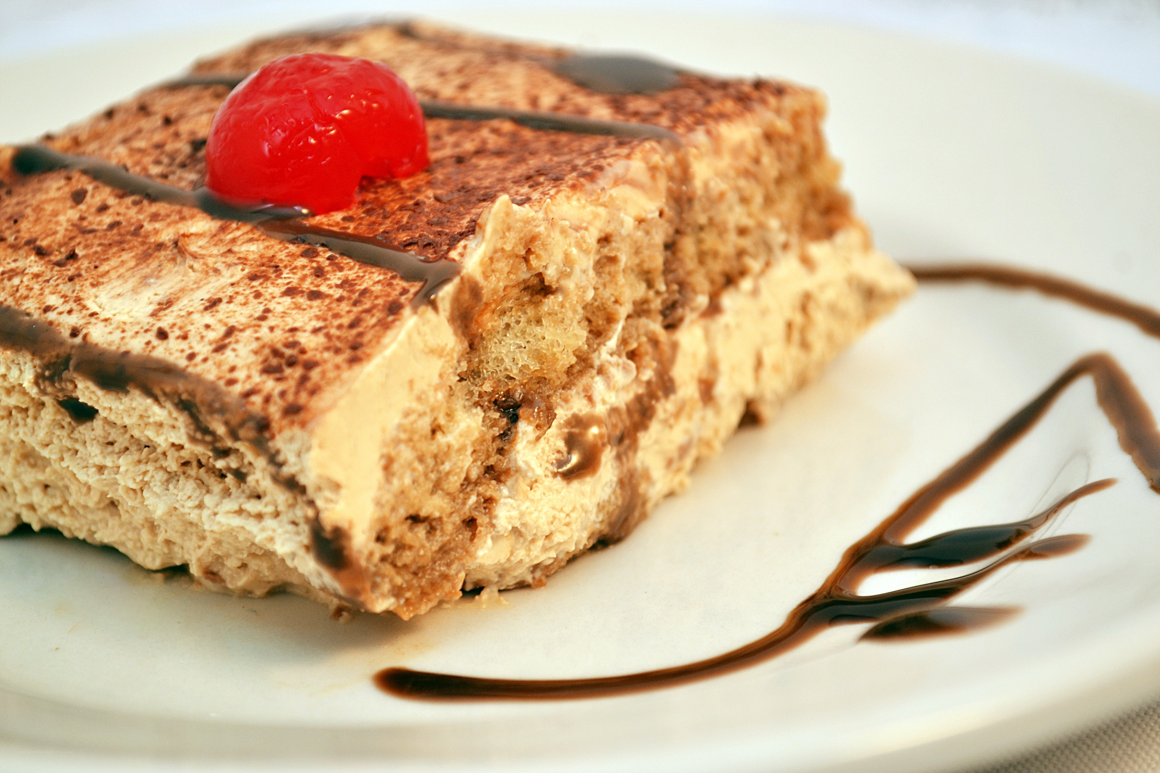 Tiramisu dessert with cherry
