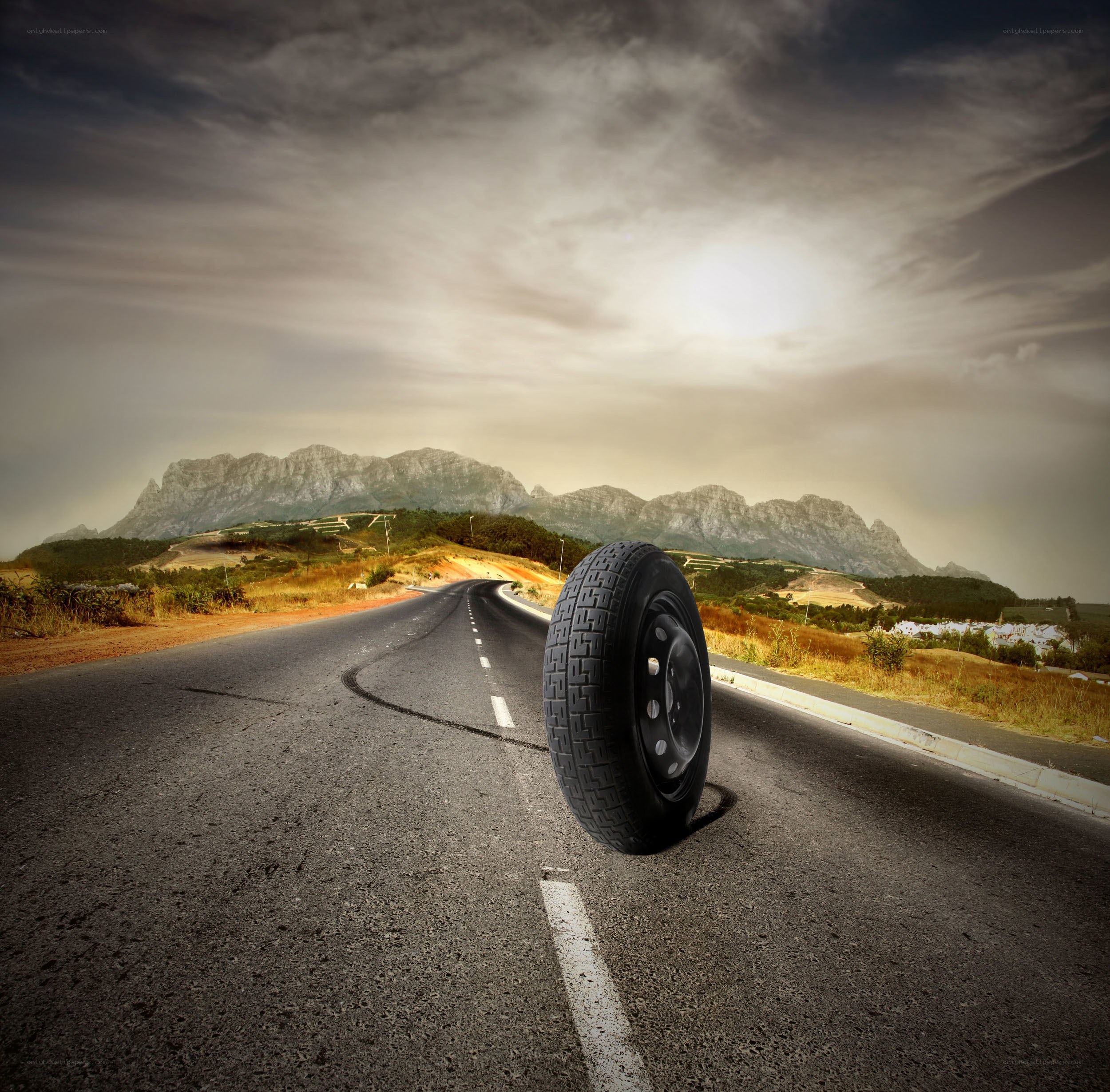 Tire on a winding road