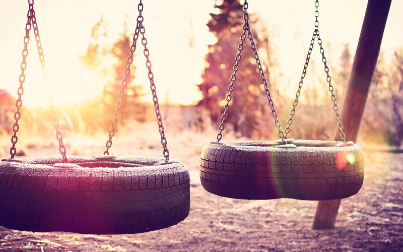 Tire Swings at Sunset — Yellow