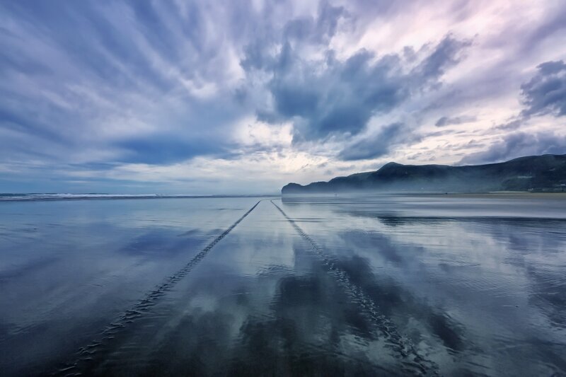 Tire Tracks on Beach — Blue