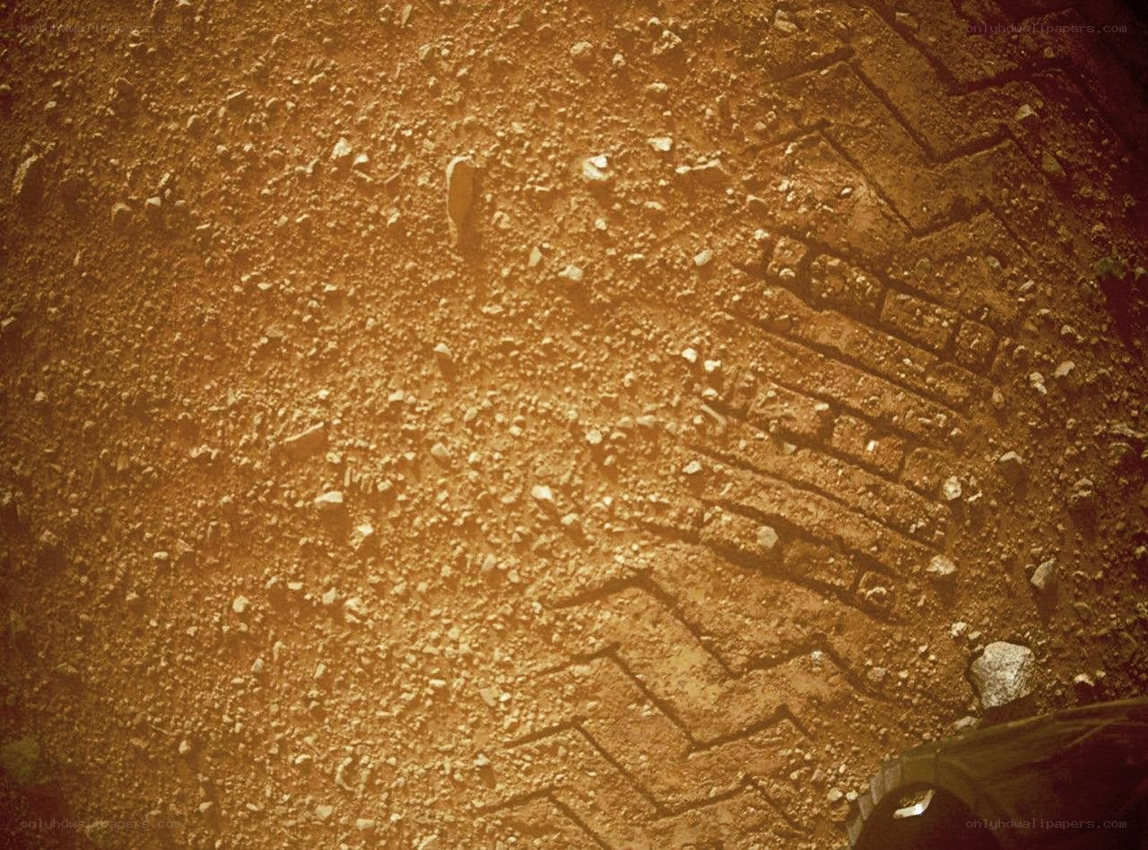 tire tracks on dusty ground
