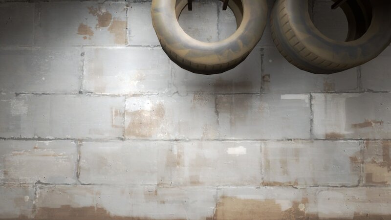 tires hanging on a wall