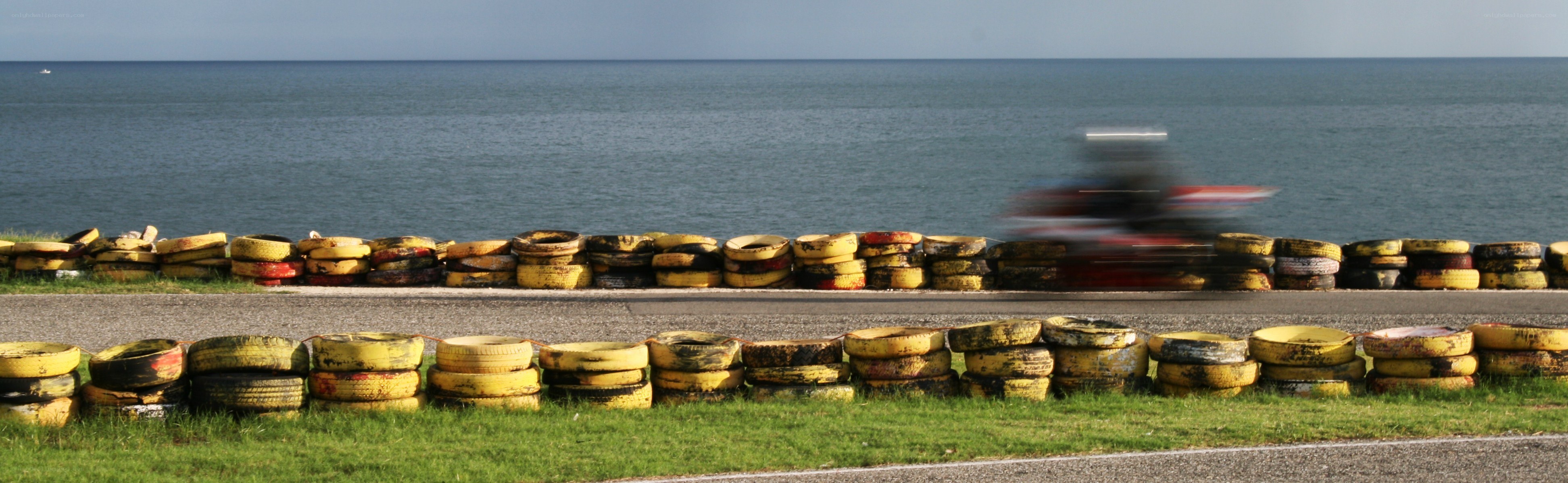 Tires on a coastal road