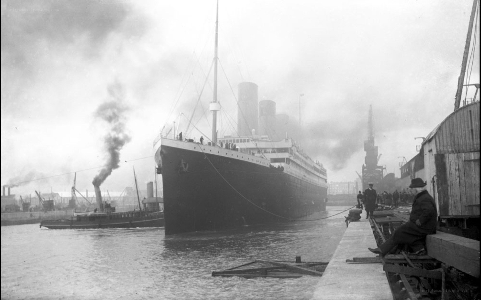 Titanic at dock in port