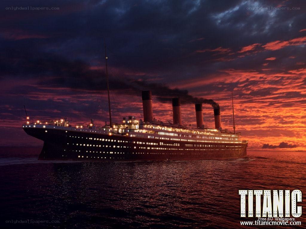 Titanic at sunset on the ocean