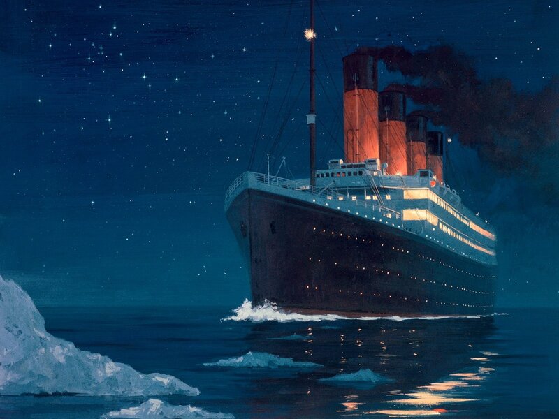 Titanic Ship at Night — Blue