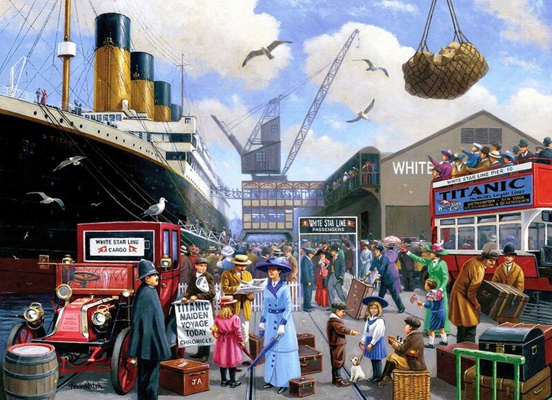 Titanic Ship at Port — Blue, Busy
