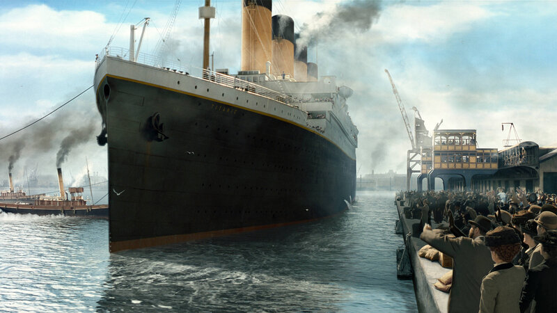 Titanic Ship at Port — Blue