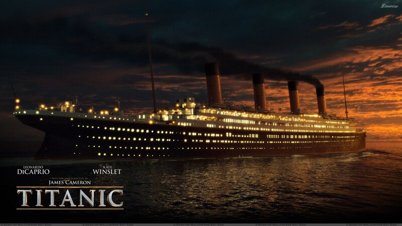 Titanic Ship at Sea — Black, Dramatic, Sunset, Digital Art