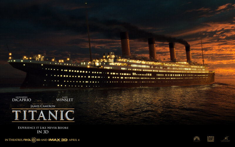 Titanic Ship at Sea — Black, Dramatic, Sunset