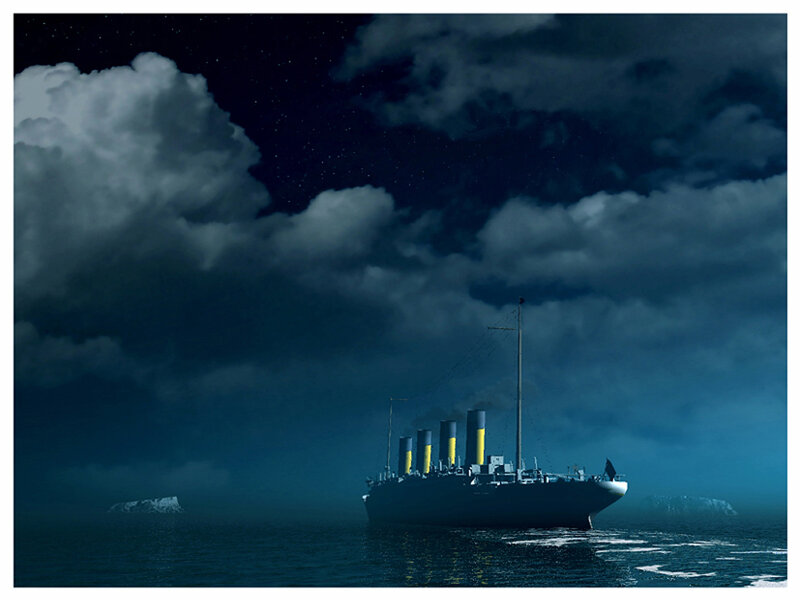 Titanic Ship at Sea — Blue, Dramatic, Night, Digital Art