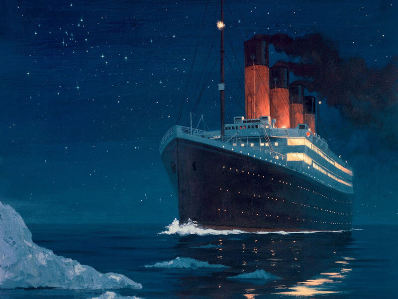 Titanic Ship at Sea — Blue, Dramatic, Night