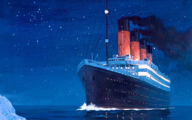 Titanic Ship at Sea — Blue, Dramatic