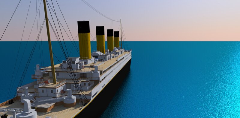 Titanic Ship at Sea — Blue, Serene