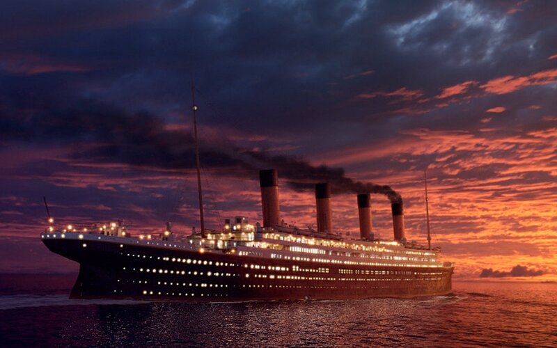 Titanic Ship at Sea — Orange, Dramatic