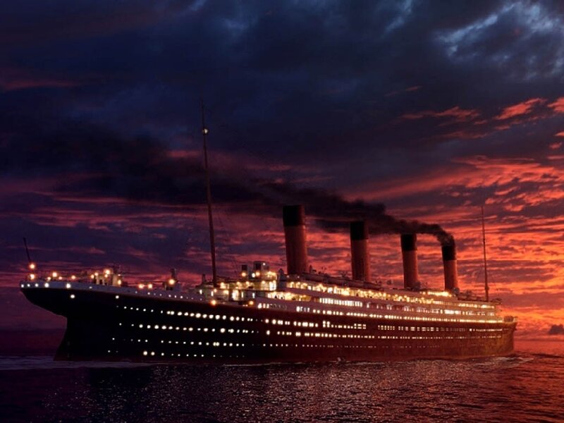 Titanic Ship at Sea — Red, Dramatic