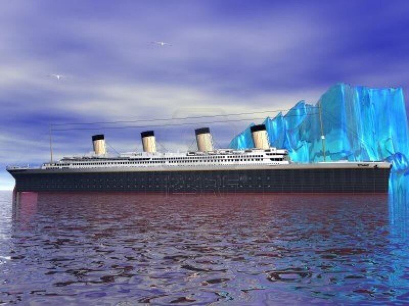 Titanic Ship Near Iceberg — Blue