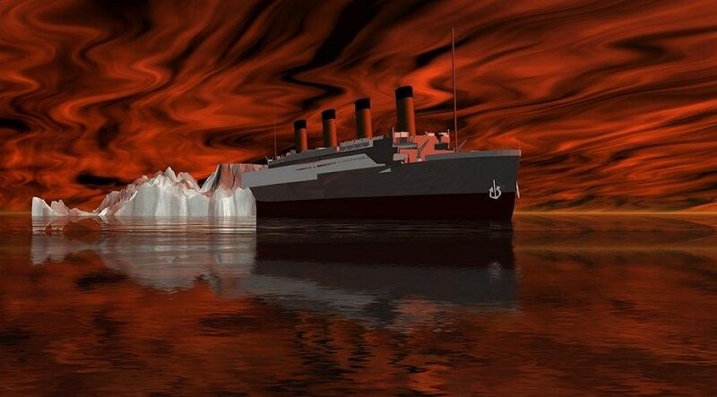 Titanic Ship Near Iceberg — Red