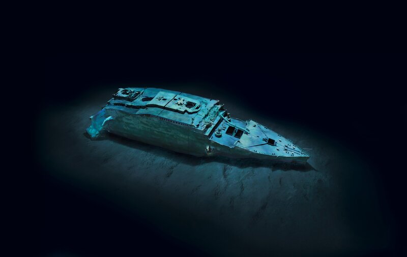 Titanic Wreck on Ocean Floor — Blue