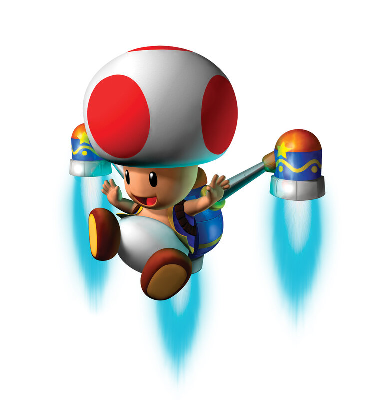Toad with jetpack flying