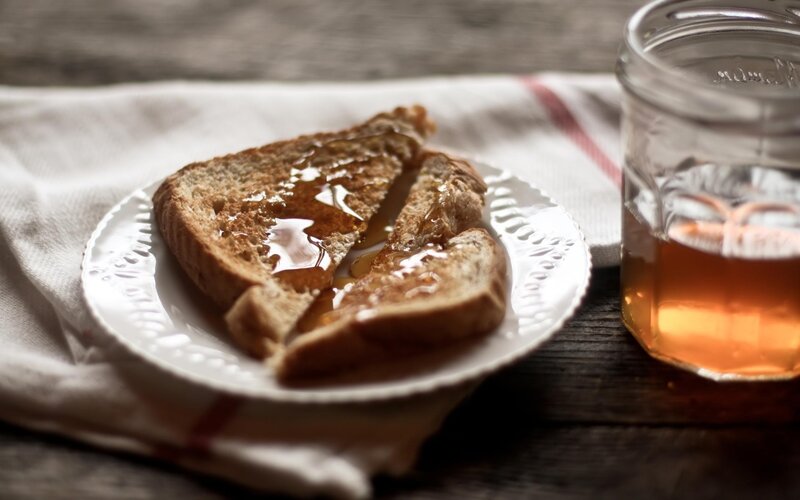 Toast with Honey — Brown, Calm, Morning, Photograph