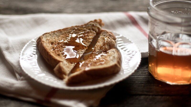toast with honey on plate