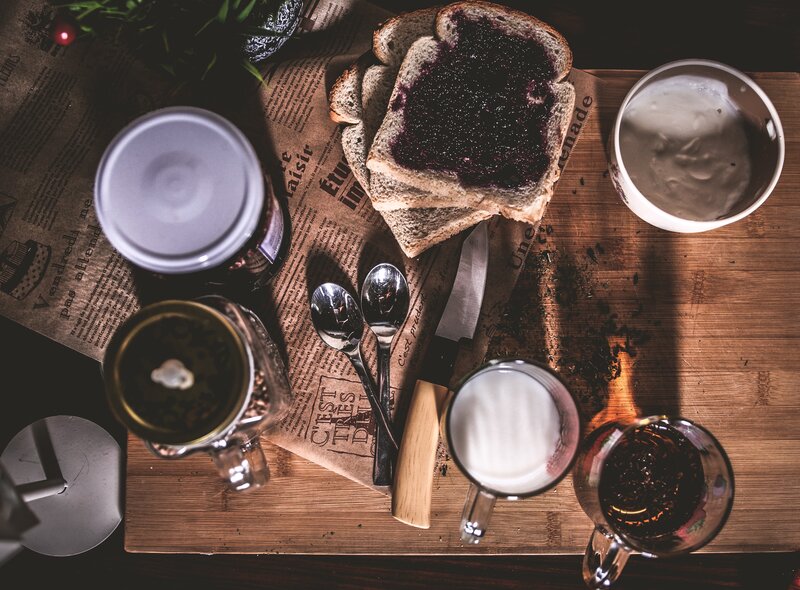 Toast with Jam on Table