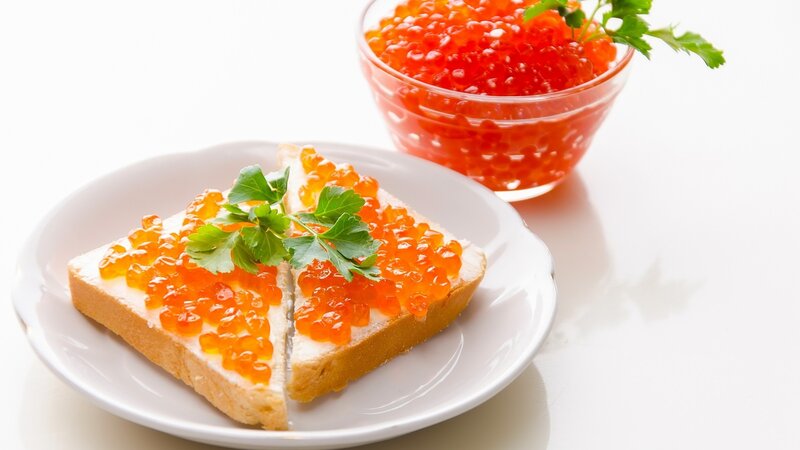 Toast with Red Caviar — White, Clean, Photograph
