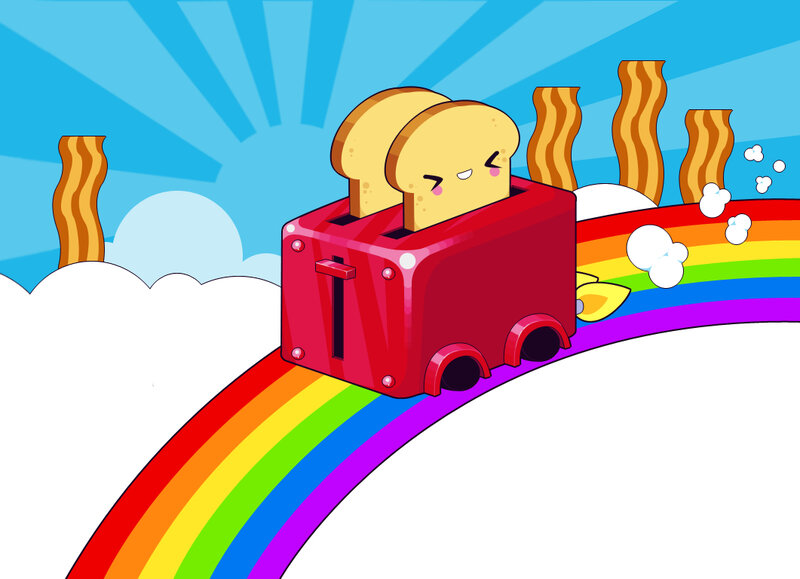 toaster train on rainbow