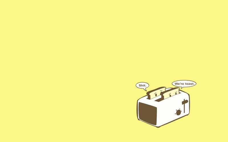 Toaster with Two Slices of Toast — Yellow, Humorous, Comic, Speech Bubbles, Appliance