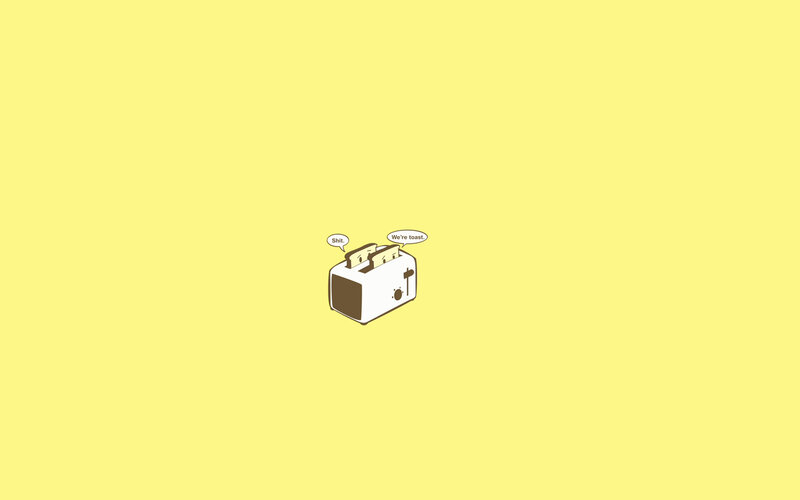 Toaster with Two Slices of Toast — Yellow, Humorous, Illustration, Speech Bubbles, White