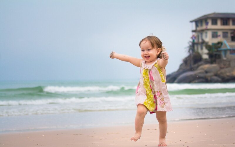 Toddler Girl on Beach — Blue