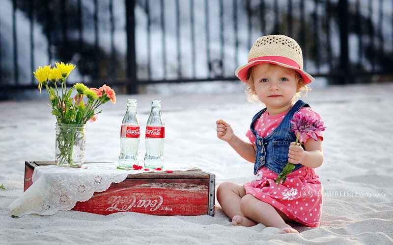 Toddler Girl on Beach — Pink