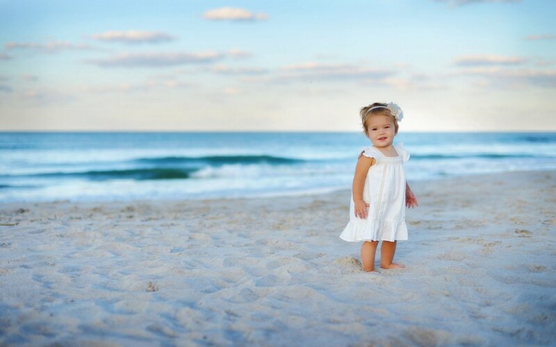 Toddler Girl on Beach — White, Serene