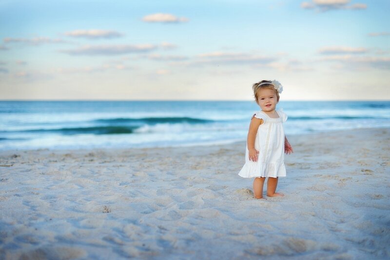 Toddler Girl on Beach — White