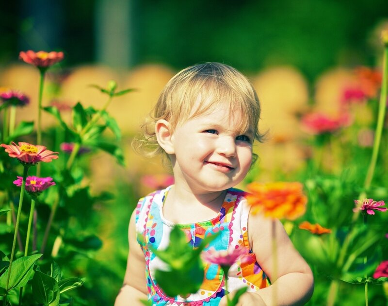 Toddler in Flower Garden — Green