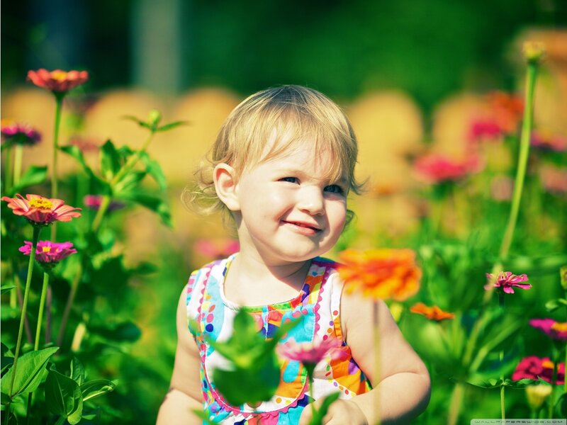 Toddler in Flower Garden