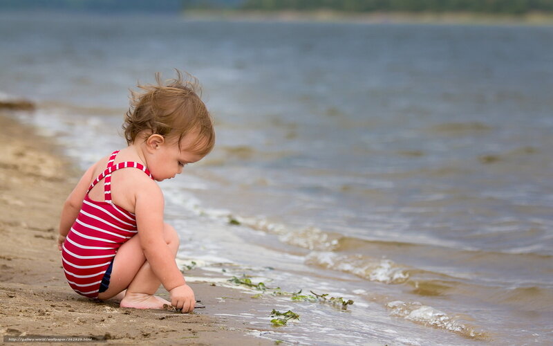 Toddler in Striped Swimsuit — Red, Calm