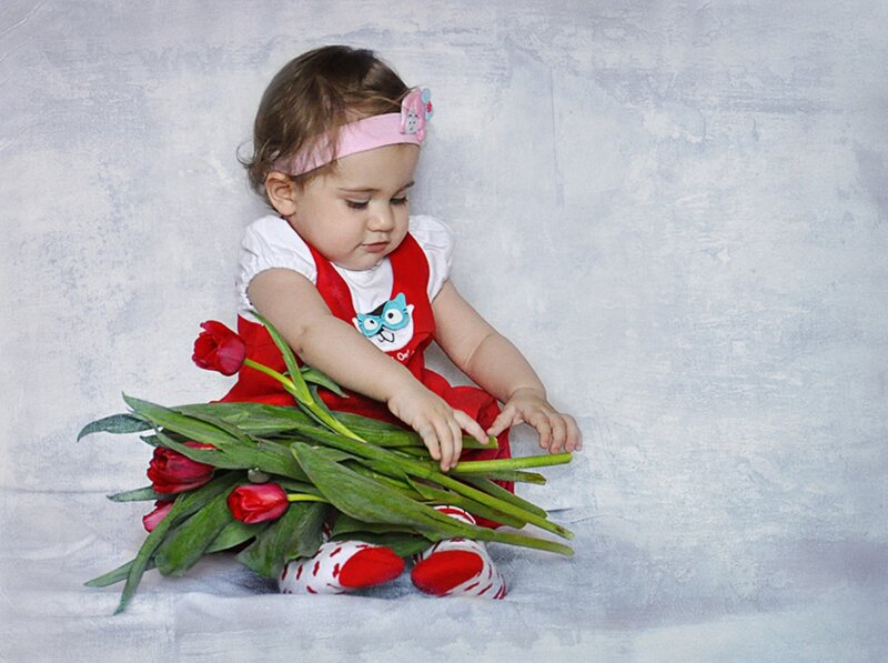 Toddler with Tulips