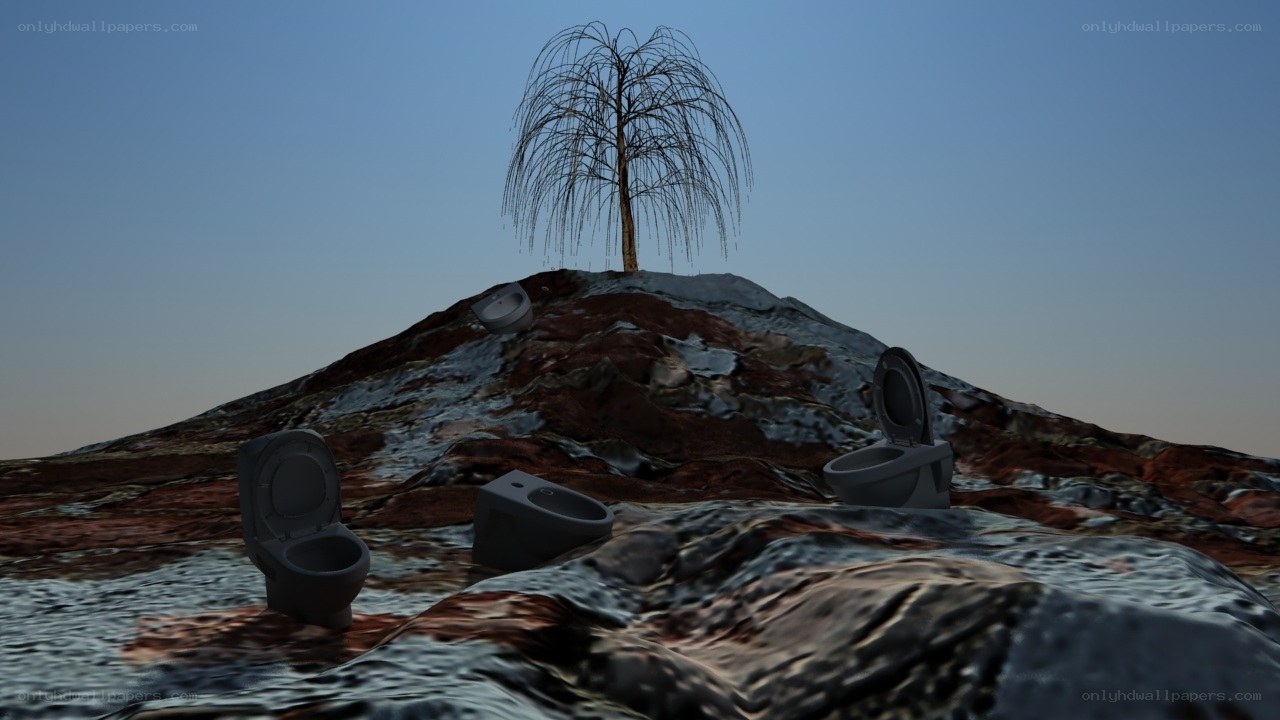 Toilets on a barren hill