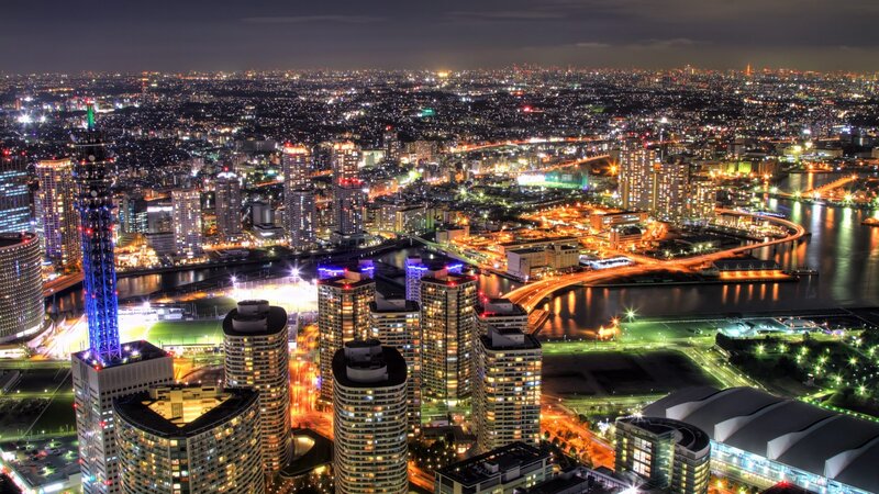 Tokyo Cityscape at Night — Black, Dramatic, Photograph, Skyscrapers, Bridges