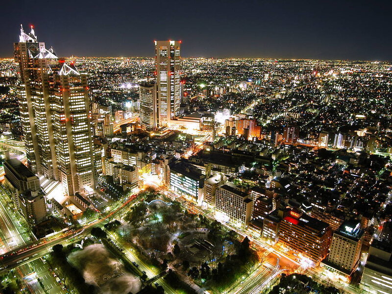 Tokyo Cityscape at Night — Black, Dramatic, Photograph, Skyscrapers, Streets