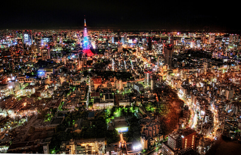 Tokyo Cityscape at Night — Black, Dramatic