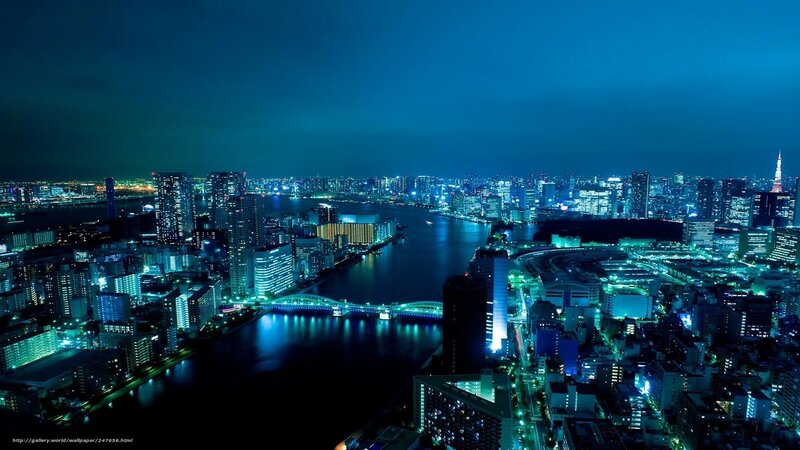 Tokyo Cityscape at Night — Blue, Dramatic, Photograph, River